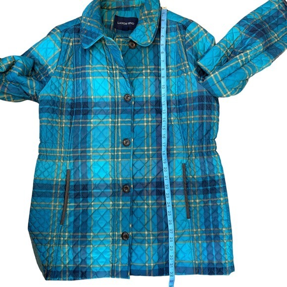 Lands End Quilted Plaid Barn Jacket Women Size L/T 14-16 Blue Gold Outerwear EUC - Picture 6 of 10